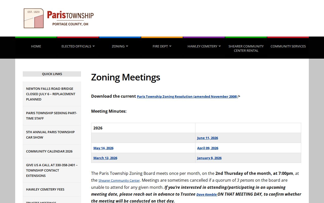 Paris Township neighbors zoning meetings page