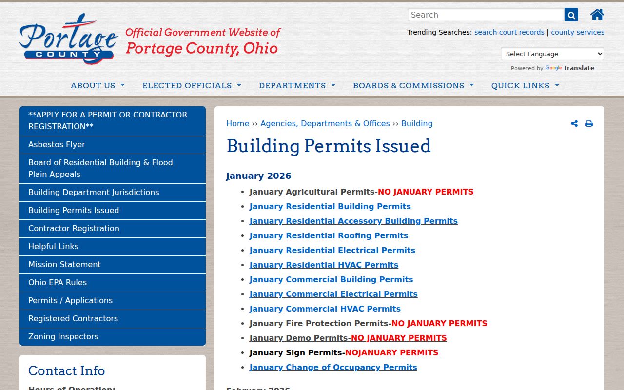 Paris Township street directory county building permit archive