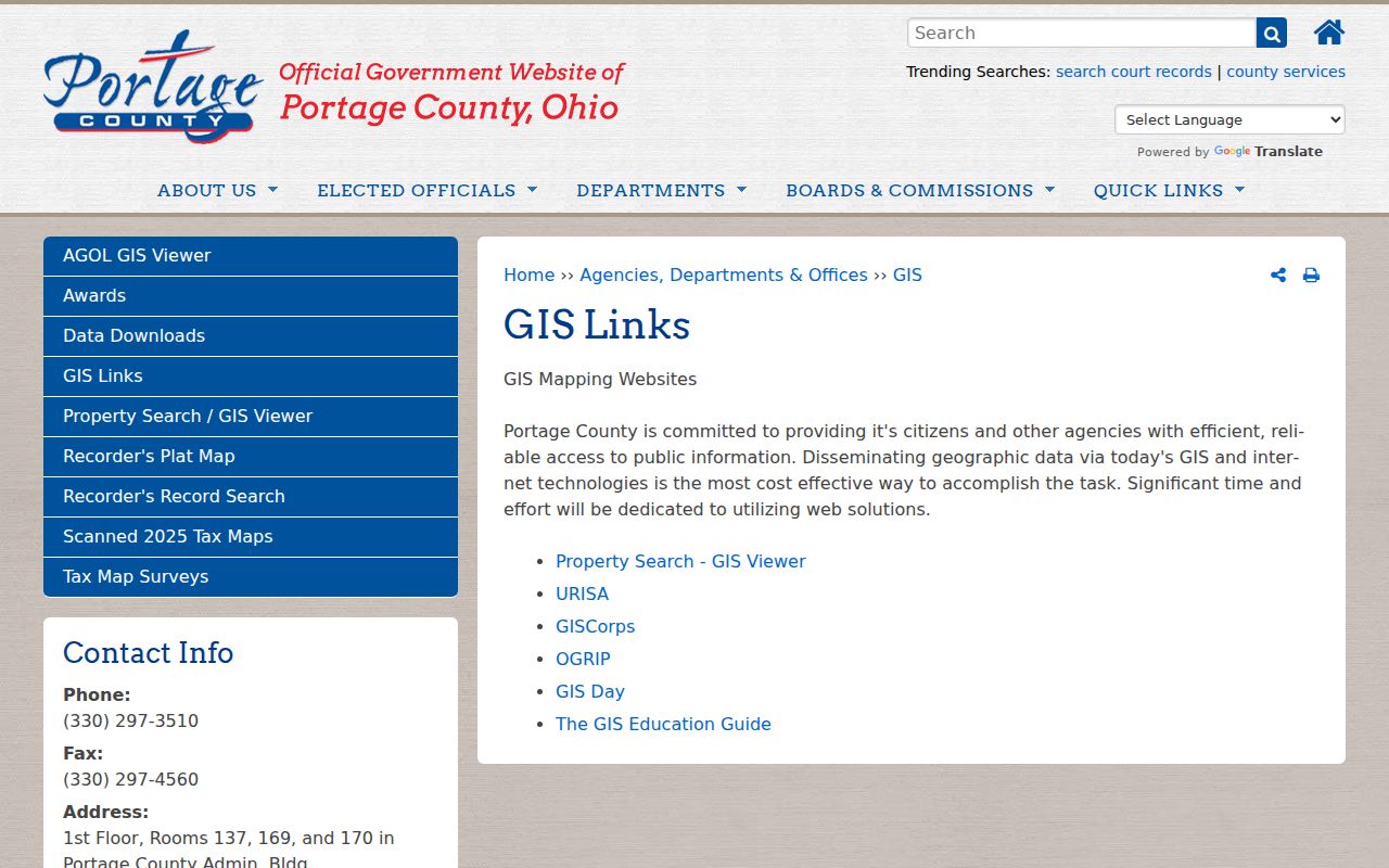 Paris Township street directory Portage County GIS and tax map links